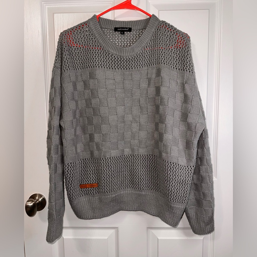 Simply Southern Gray open Open basket weave knit Sweater